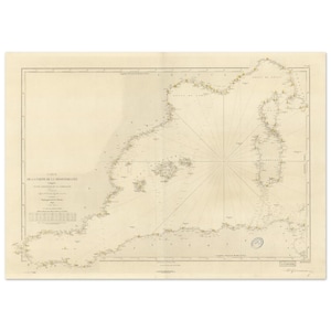 Puede incluir: Un mapa antiguo del mar Mediterráneo, con intrincadas líneas costeras y de navegación. El mapa está impreso en papel envejecido con tinta descolorida, lo que refleja el estilo cartográfico de una época pasada. El título está en francés.