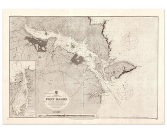 1913 Antique Map of Port Mahon (Menorca) & Fornells – Nautical Chart – No. 148 – Wall Art