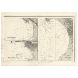 May include: A vintage nautical chart with detailed illustrations of the Adriatic Sea. The map features coastlines, depth soundings, and text in French. The chart is printed on aged paper, giving it a classic, antique appearance.