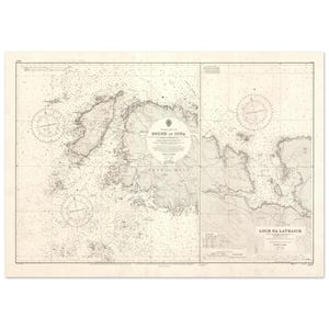 May include: A vintage nautical chart of the Sound of Iona and Loch na Lathaich. The map features detailed coastlines, depth soundings, and navigational aids. The chart is printed in shades of beige and gray, with text labels and compass roses.