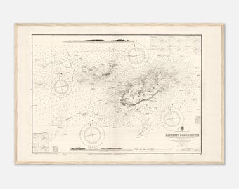 Historischer Nautische Karte von Alderney & The Casquets (Englische Kanalinseln, ca. 1880) - Hängefertiges maritimes Wandbild (Nr. 60)
