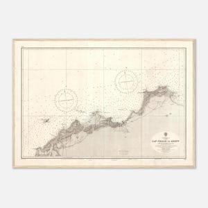 Antik karta från 1961 över Oran-kusten, Arzew och Cap Figalo (Algeriet) – Sjökort – Nr 822 – Inramat tryck – Väggkonst