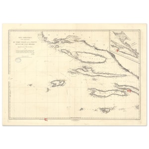 Könnte beinhalten: Antike Seekarte der Adria mit detaillierten Küstenlinien und Inseln. Die Karte, gedruckt mit schwarzer Tinte auf gealtertem Papier, enthält französischen Text und ein Raster. Eine kleinere inset Karte befindet sich oben rechts.