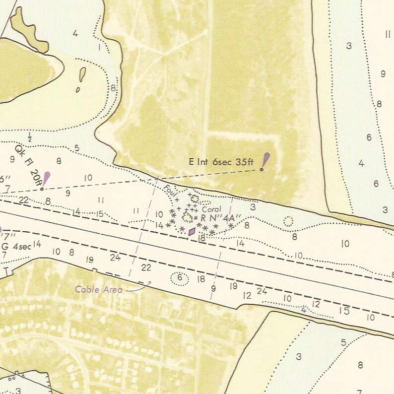 Vintage Nautical Chart of Fort Pierce Harbor (florida, Ca. 1970) – Ready to Hang Wall Art (no ...
