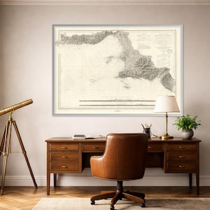 Carte ancienne de Marseille et des calanques de 1848 - Château d'If, îles du Frioul - Grande gravure sur cuivre - Impression encadrée - Art mural