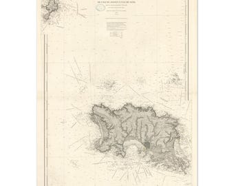 Impresión de mapa antiguo de Jersey: Carta náutica de las Islas del Canal de 1872