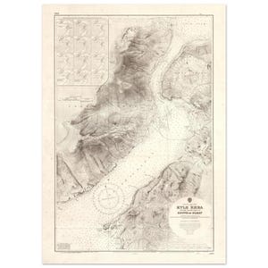 May include: A sepia-toned vintage nautical chart of Kyle Rhea, Sound of Sleat. The detailed map shows the coastline, depths, and navigational features. The title "KYLE RHEA SOUND OF SLEAT" is visible. The chart includes a tide table and is a historical document.