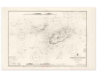 Alderney & The Casquets (Englische Kanalinseln, ca. 1880) – Vintage Admiralty Chart Wandkunst (Nr. 60)
