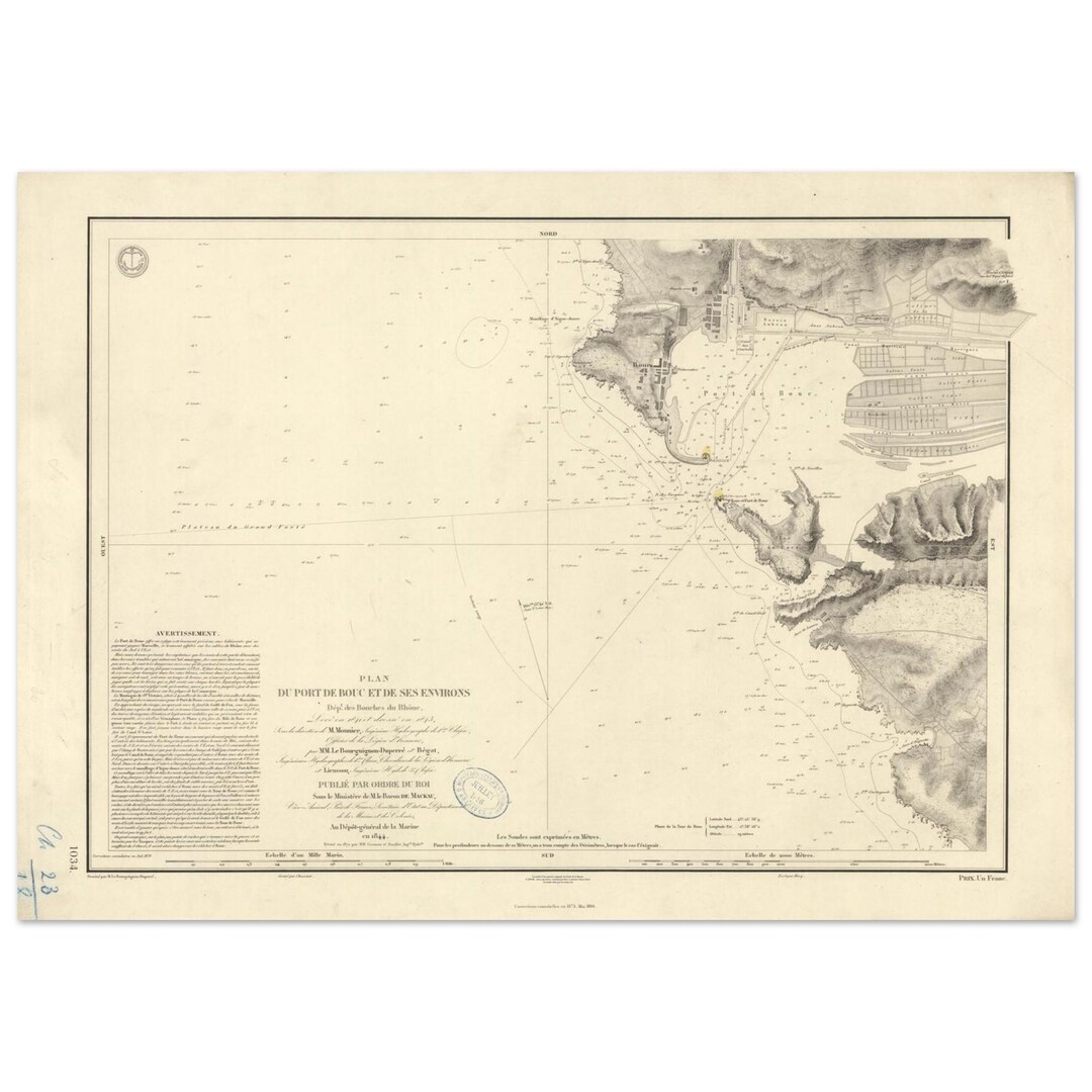 1844 Antique Map of Port-de-bouc & Provence Coast – French Nautical ...