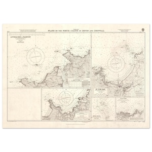 Zeekaart van Devon en Cornwall 1891 — Admiraliteit nr. 1168 — Afdruk op grote muur