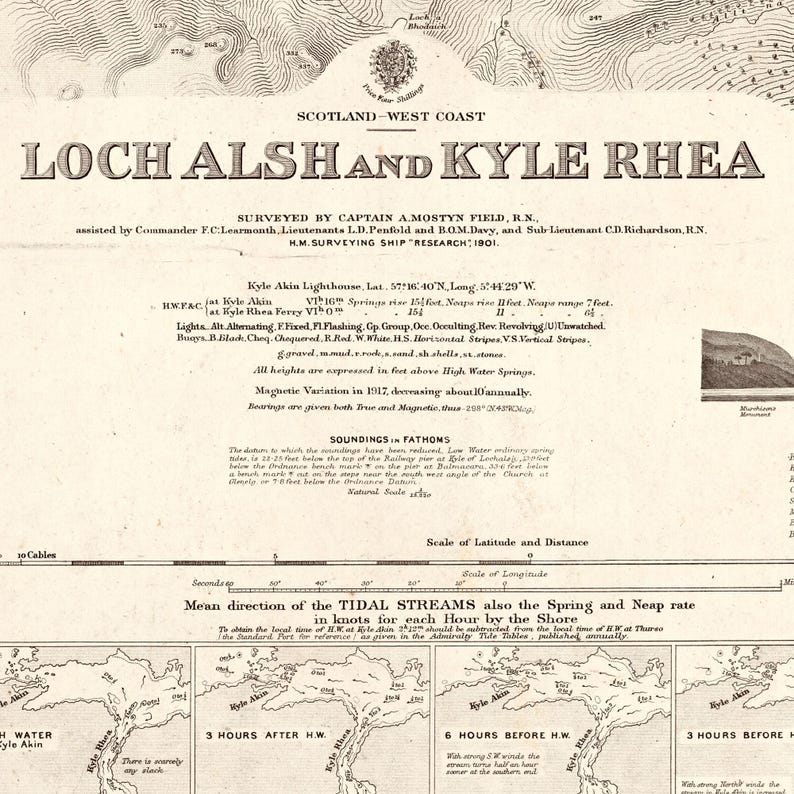 1957 Antique Map of Loch Alsh & Kyle Rhea (eilean Donan) – Nautical ...