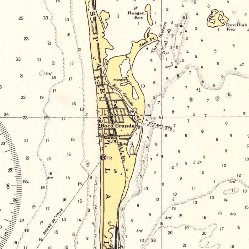 Vintage Nautical Chart of Main Entrance to Charlotte Harbor (florida ...