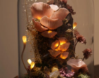 Handmade Mushroom Forest Night Light, Mushroom Table Lamp, Fairy Forest gift, Terrarium Lamp