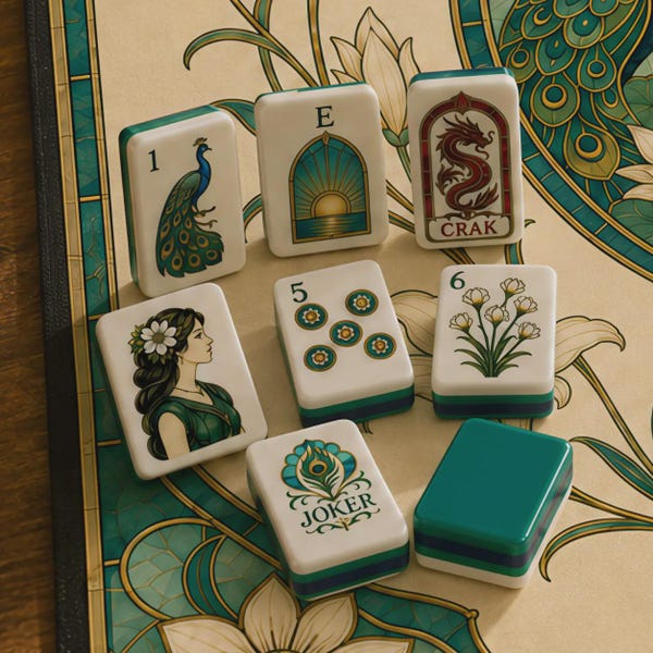 Vintage Conservatory American Mahjong Set with Matching Mat, 160 Tiles, Art Nouveau Floral Pattern, Luxury Game Night Gift, Gift for Players