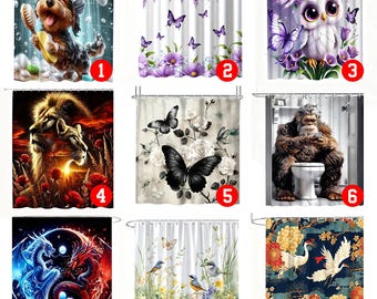 Animal and Nature Shower Curtains – Dog, Lion, Owl, Butterfly, Dragon, and Floral Designs for Bathroom Decor