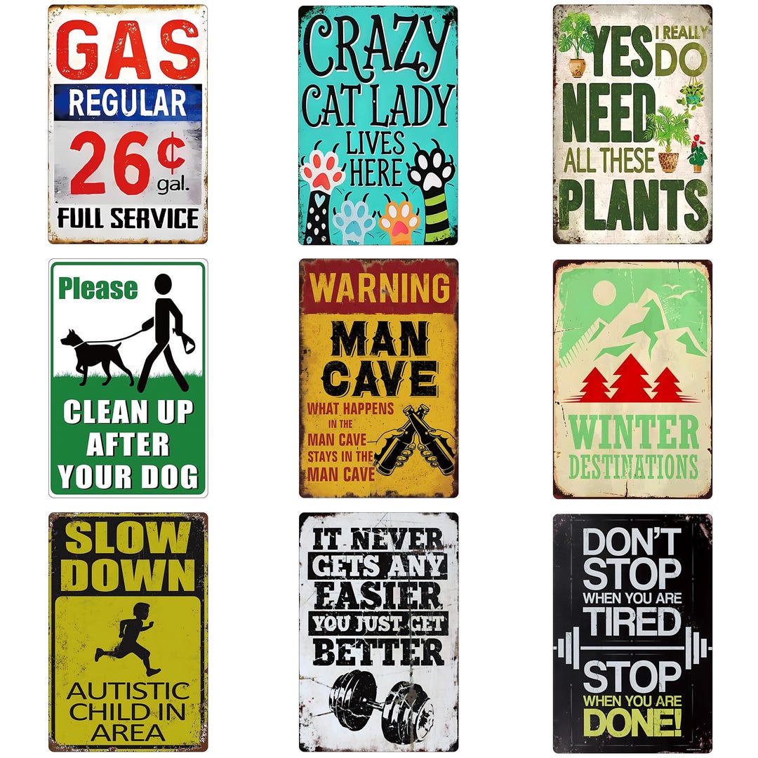 Funny Vintage Tin Sign Retro Metal Wall Decor Cat Lady Man Cave Dog ...
