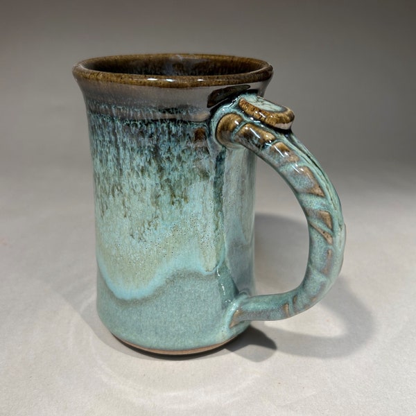 Large Pottery Mug - Blue Green Ash glaze - 16 oz