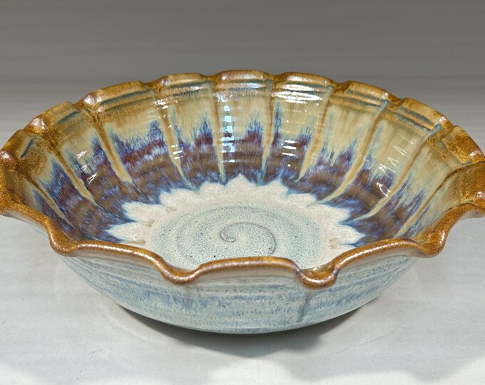 Handmade Pottery Serving Bowl with Fluted Edge - Unique Ceramic Serving Dish