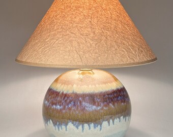 Handmade Pottery Lamp with Beautiful Glaze, Wrinkled Paper Shade, and Handmade Finial - Unique Home Lighting