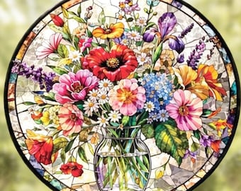 Wildflower Stained Glass Suncatcher, Flower Window Hanging, Colorful Floral Glass Art, Gift for Mom, Wildflower Decor.