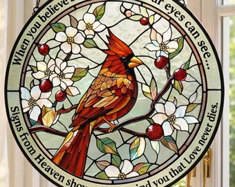 Custom Cardinal Stained Glass Suncatcher, Loss of Grandma Gift, Remembrance Gift, Nana's Blessings.