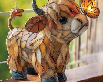 Highland Cow and Butterfly 2DFALT Acrylic Window Hanging, Farmhouse Animal Decor, Highland Cow Lover Decor