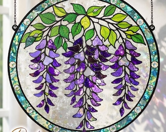 Wisteria Purple Suncatcher, Flower Acrylic Stained Glass, Floral Window Hanging, Wisteria Purple, Wisteria Purple Lover.