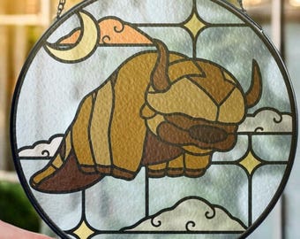 Glass Suncatcher, Flying Bison, Printed Art, Unique Suncatcher Decor, Anime Lovers Gift, Anime Fans