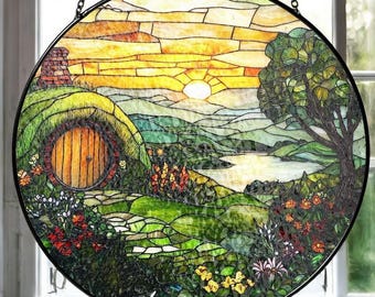 House Stained Glass Suncatcher Hanging Window,, The Shire Inspired Art, Velaris Stained Glass, Fantasy Home Decor.