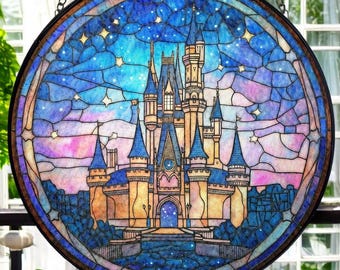Disneyland Castle Stained Glass Suncatcher, Disney Fan Window Decor Magical Kingdom, Window Gifts Suncatcher,Magic Kingdom Suncatcher.