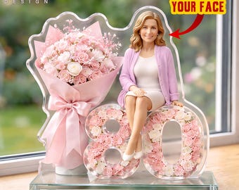 Personalized Birthday Acrylic Plaque Custom Photo Gift, Custom Face Standee, Birthday Table Decor, Mom Grandma Gift, Unique Keepsake