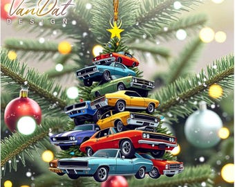 Muscle Car Collection Christmas Ornament, Christmas Car Tree Ornament, Car Lover Christmas Ornament, Car Xmas Decor.