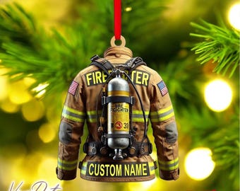Custom Firefighter Ornament, Firefighter Uniform Wood Ornament,Fireman Christmas Ornaments, Firefighter Gift,  Birthday Gift for Dad Papa.