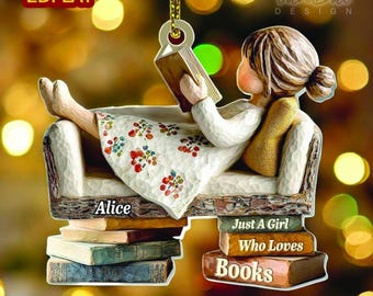 Just A Girl Who Loves Books Acrylic Ornament, Book Lover Christmas Gift 2025, 2D FLAT Acrylic Ornament