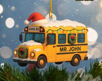Personalized Flat 2D School Bus Ornament, Custom Teacher, Driver Appreciation Gift, Bus Ornament.