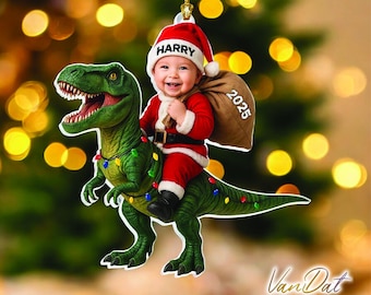 Dinosaur Christmas Ornament, Kid Photo Christmas Ornament, Grandson Ornament, Funny Santa Kid Ornament, Grandson First Christmas Gifts