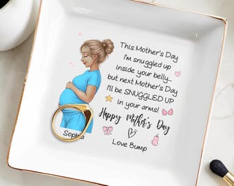 First Mother’s Day Gift, Pregnancy Gift for Mom To Be, Personalized Jewelry Dish, Custom Name Ring Dish, Baby Bump Mother’s Day Gift