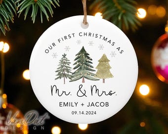First Christmas Married Ornament, Personalized Married Christmas Ornament, Our First Christmas As Mr and Mrs Ornament.