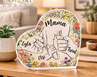 Personalized Mama Kids Hand Acrylic Plaque, Custom Mom Gift from Kids, Family Hand Holding Plaque, Mother’s Day Gift for Mama.