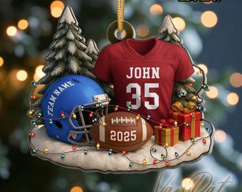 Personalized Football Ornament 2025, Custom Jersey & Helmet Keepsake, Football Ornament, Gift For Son, Gift For Dad.