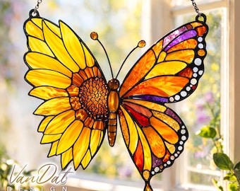 Butterfly Sunflower 2Dflat Acrylic Suncatcher, Vibrant Window Decor, Butterfly Sunflower, Butterfly Sunflower Decor.