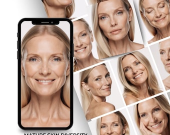 Mature Skin Diversity Stock Bundle, Aged Skin Images, Skincare Stock Images, Mature Beauty Model, Authentic Aging Skin, Hair and Wellness