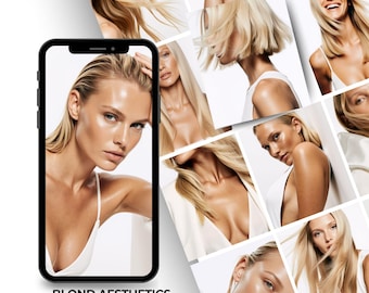 Natural Beauty Stock Images, Blonde Skincare Aesthetic Bundle, Hair and Wellness Stock Photos,Female Model Photos, Hair Studio Collection
