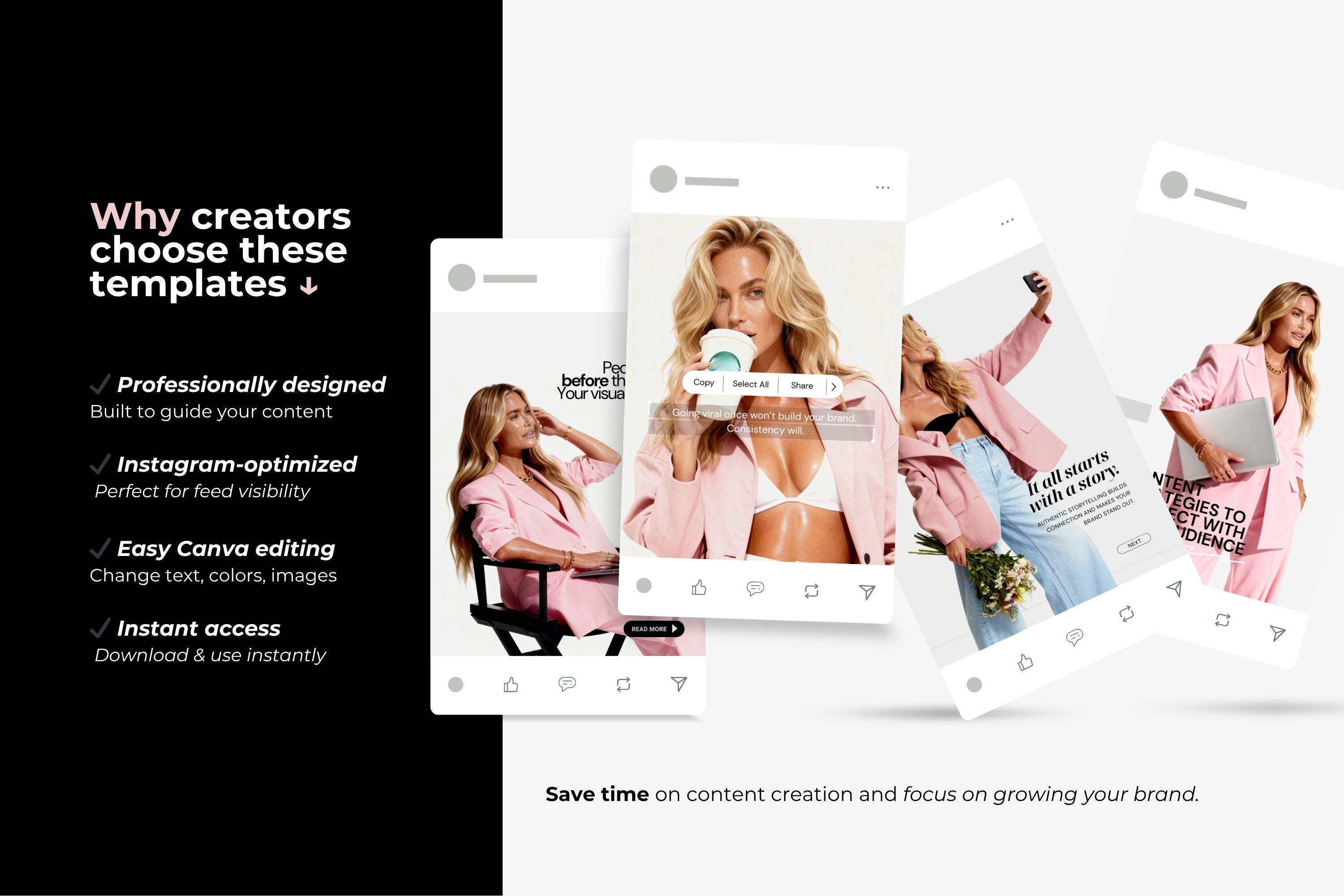 Instagram Canva Templates Pink |social Media Manager and Content ...
