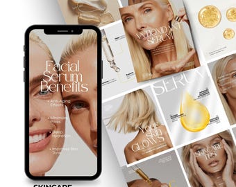Skincare Instagram Templates | Luxury Skincare Posts| Esthteician Instagram Aesthetic | Social Media Canva Bundle | Beauty
