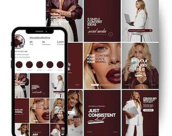 Instagram Canva Templates Burgundy |Social Media Manager and Content Creator | Pinterest Inspired Burgundy Templates |Digital Download