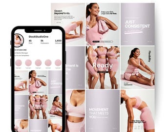 Fitness Instagram Templates for Yoga, Stretching & Barre - Body Positive Wellness Canva Posts (Digital Download)