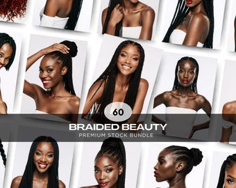 Braided Beauty Stock Image Bundle, Hair Photos, Hair Salon Melanin Female Model Portraits,Diverse Beauty and Hair Models,High Quality Images
