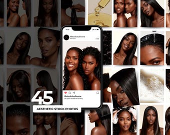 Fotos de stock de productos capilares de lujo con melanina / Imágenes de belleza / Modelos de piel oscura / Contenido premium de marca / Textura natural + Videos de belleza