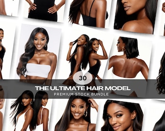 Luxus Haar Modell Stock Bild Bündel Website Model Fotos Weibliche Modell Haarverlängerungen Salon Beauty Branding Bilder Melanin Haar Fotografie